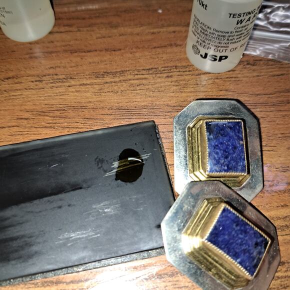 Signed Dizani Silver pierced lever Bach Dark Blue Lapis Earrings - Picture 9 of 13